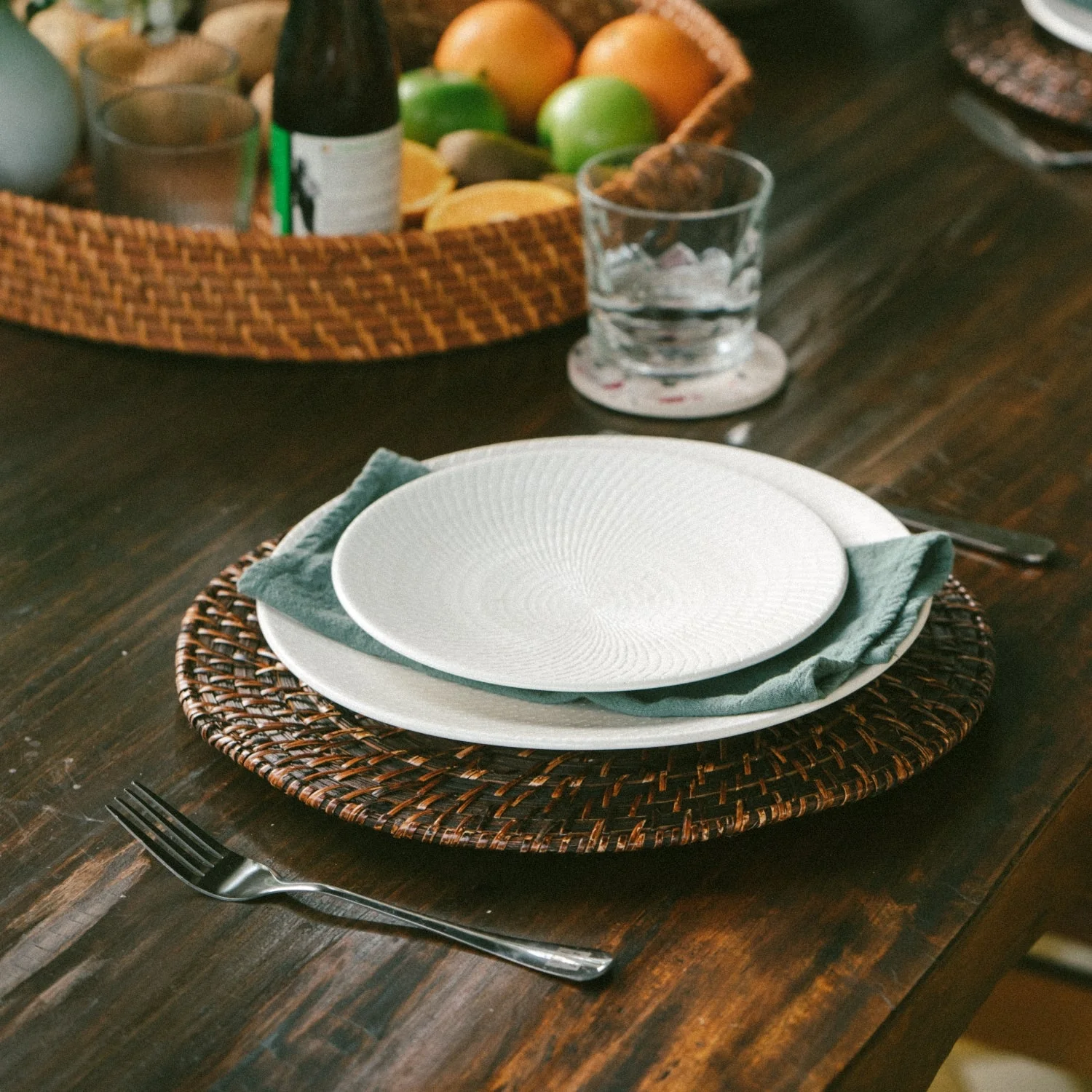 Dark Brown Rattan Wicker Charger Plate Set - Image 4
