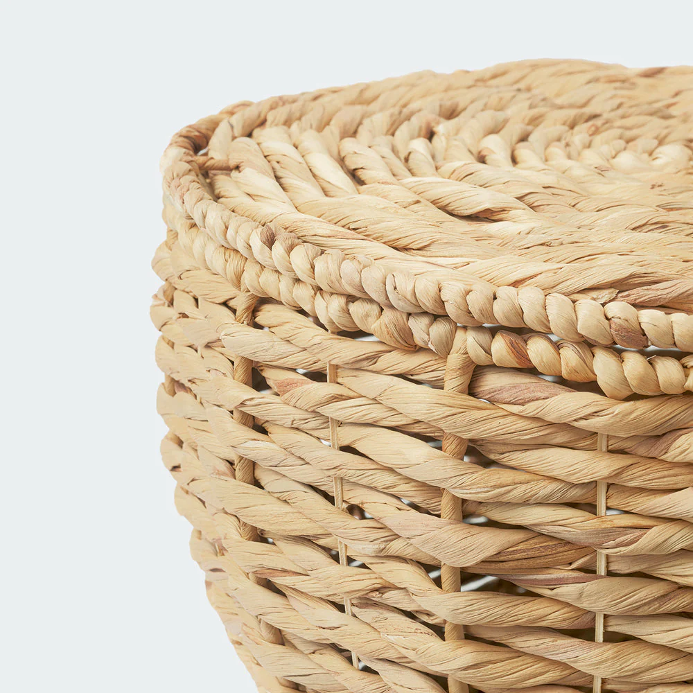Large Round Water Hyacinth Baskets with Lids, Set of 3 - Image 5